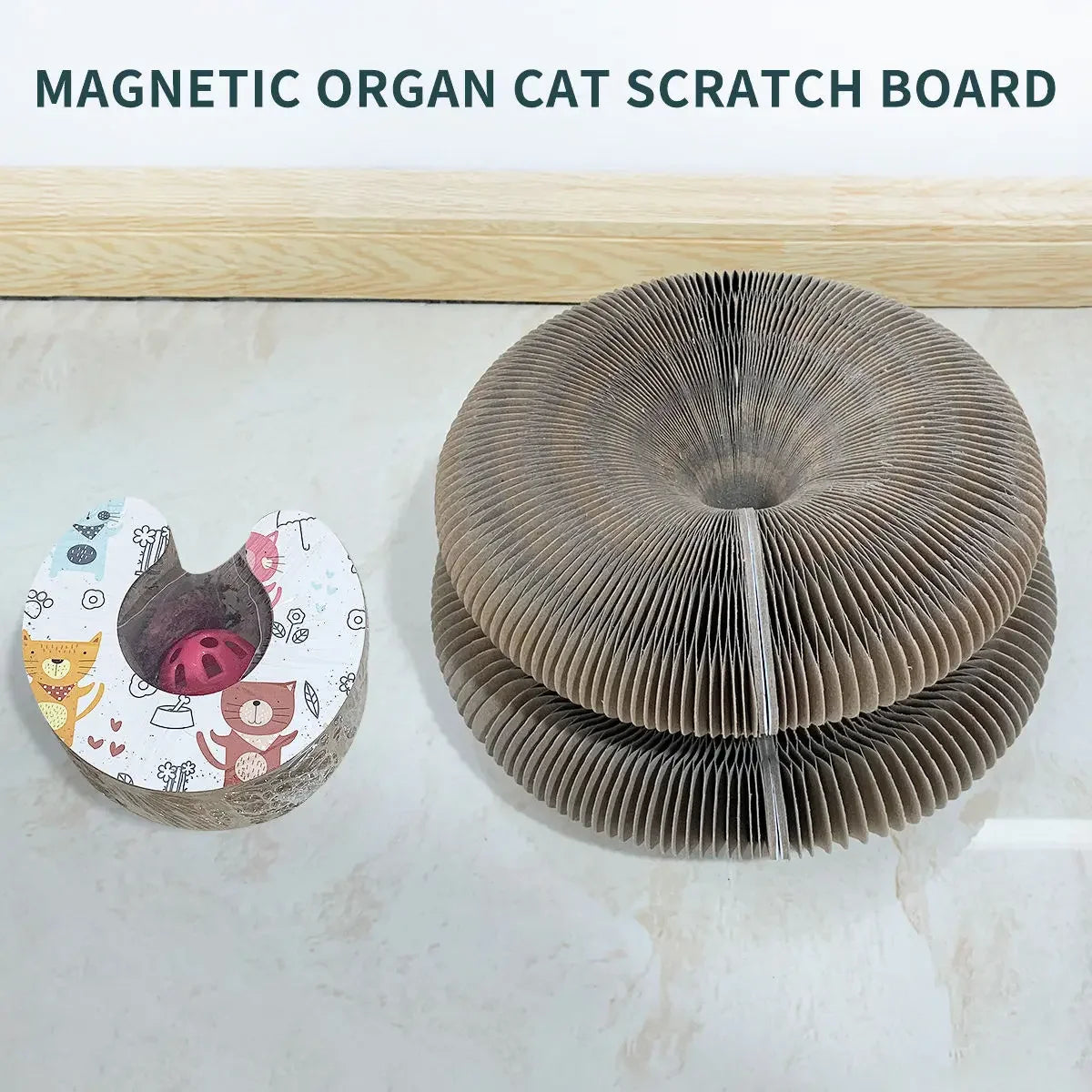 Factory Wholesale Cat Accessories Interactive Foldable Cat Toy Grinding Claw Corrugated Magic Organ Scratching Board with Bell