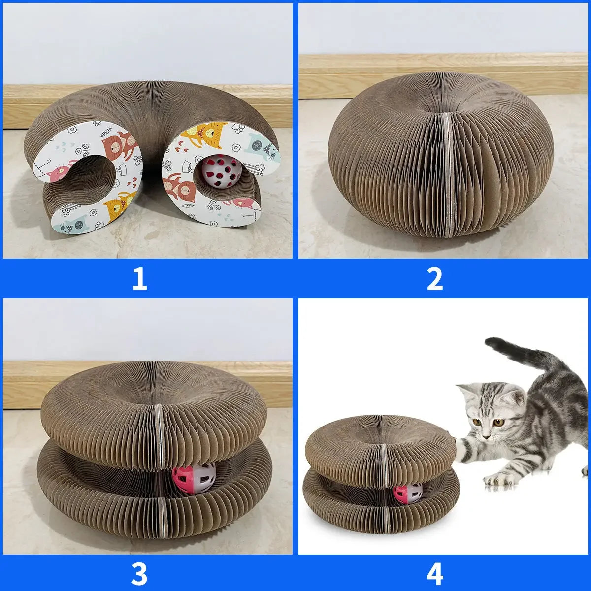Factory Wholesale Cat Accessories Interactive Foldable Cat Toy Grinding Claw Corrugated Magic Organ Scratching Board with Bell